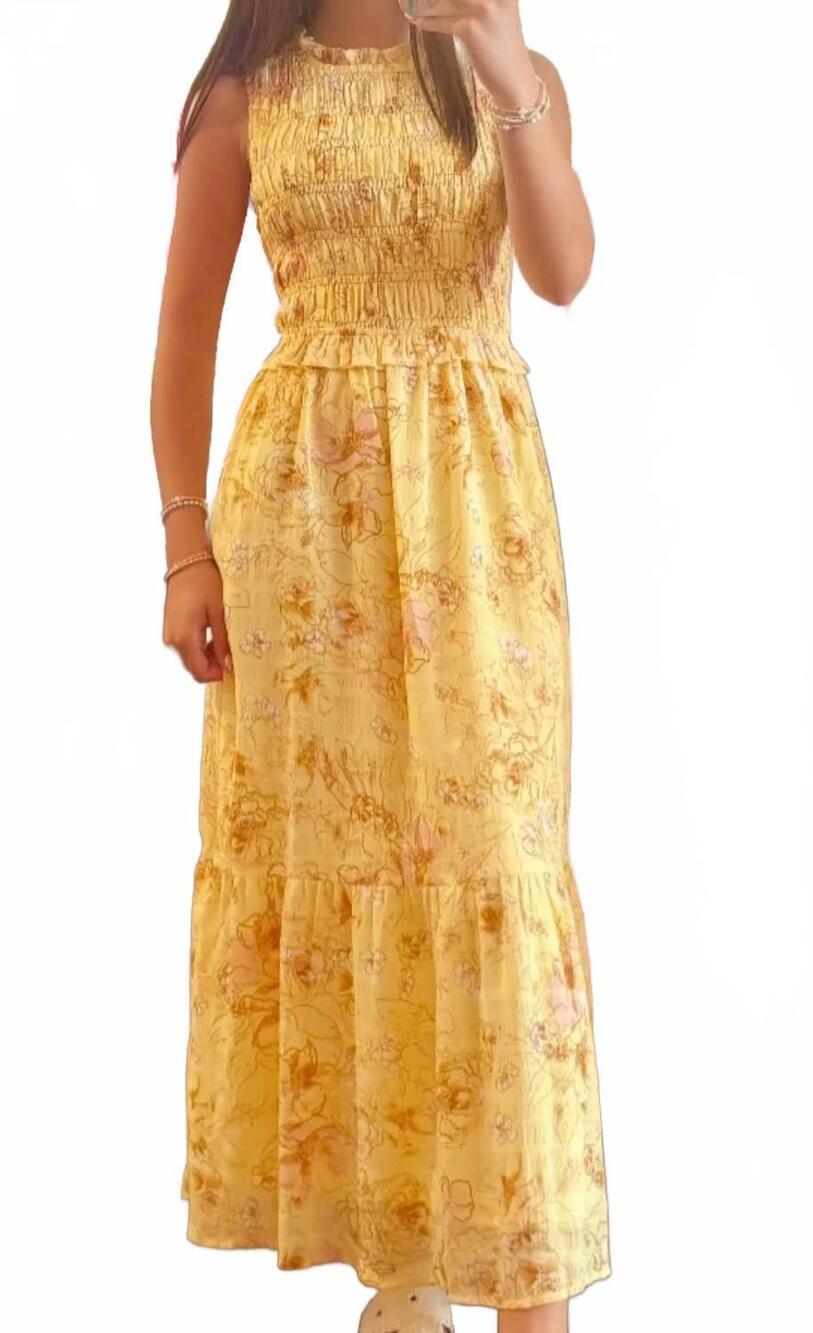 NEW &MERCI morgan sleeveless floral midi dress in yellow